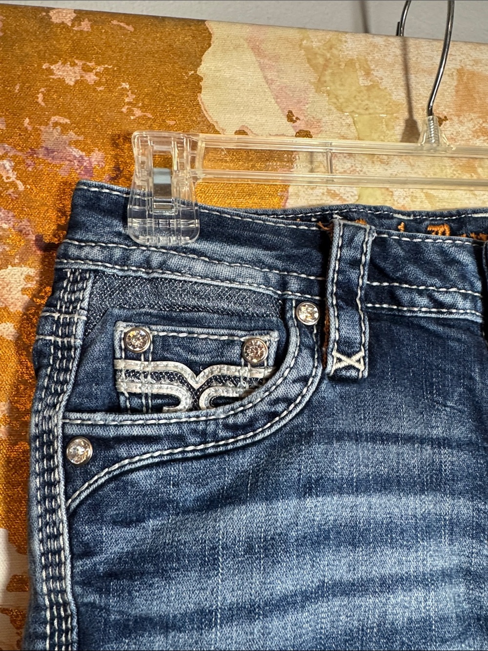 Rock Revival Hadley Womens Blue Embroidered Pocket Ankle Skinny Jeans size 26 - Picture 3 of 13